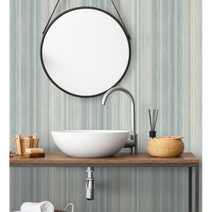 Papel pintado efecto lino rayas naturales tonos azules - Amper Ribbed 683933