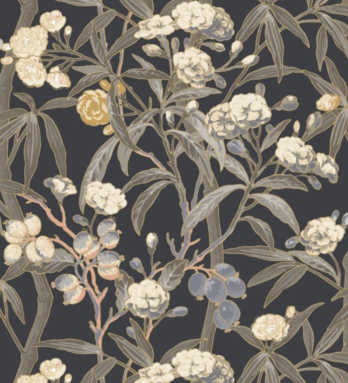 Papel pintado de hojas con flores y frutos - Kendra Bloom 126395