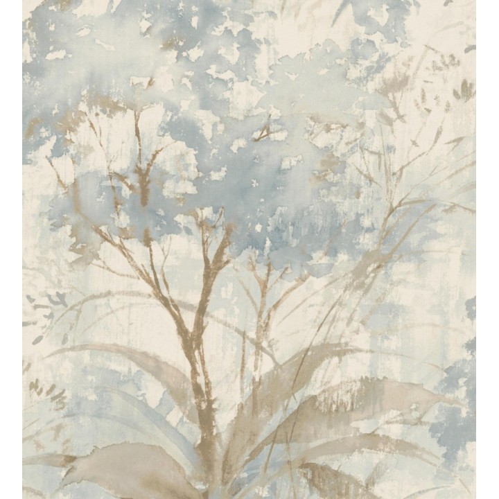 Papel pintado vestigio botánico sepia hojas de acuarela en tonos azul - Sienna Woodland 683934