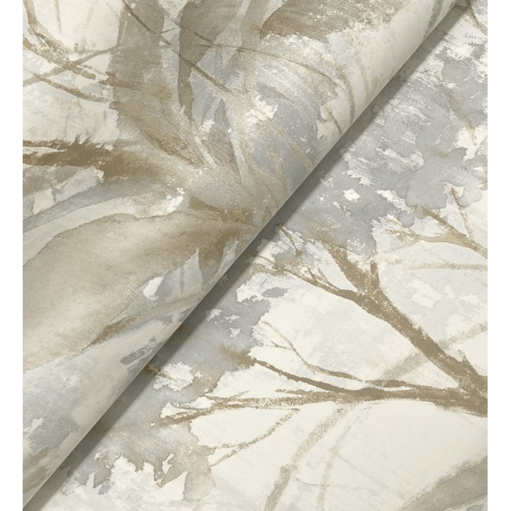 Papel pintado vestigio botánico sepia hojas de acuarela en tonos azul - Sienna Woodland 683934