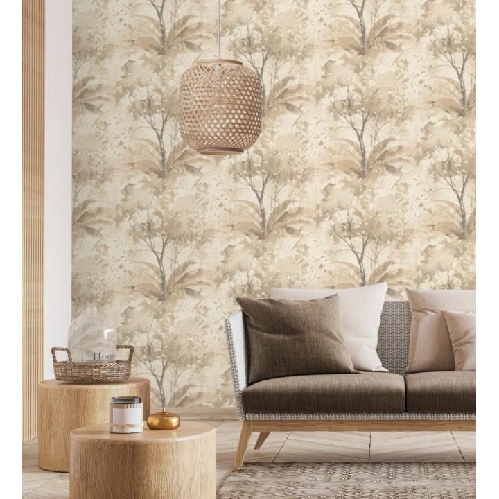 Papel pintado vestigio botánico sepia hojas de acuarela en tonos tierra - Sienna Woodland 683935