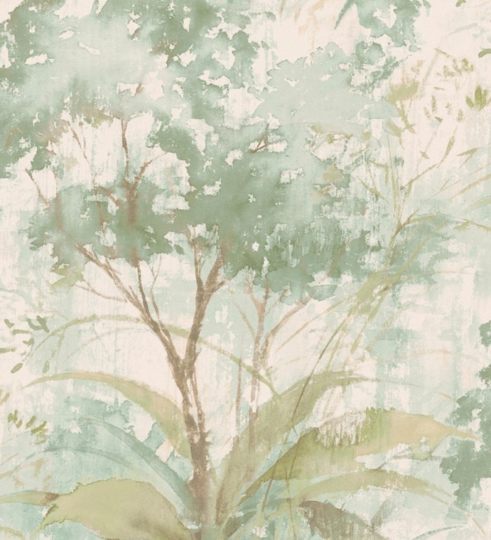 Papel pintado vestigio botánico sepia hojas de acuarela en tonos verdes - Sienna Woodland 683936