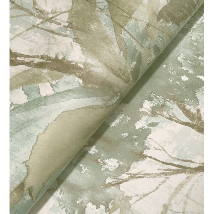 Papel pintado vestigio botánico sepia hojas de acuarela en tonos verdes - Sienna Woodland 683936