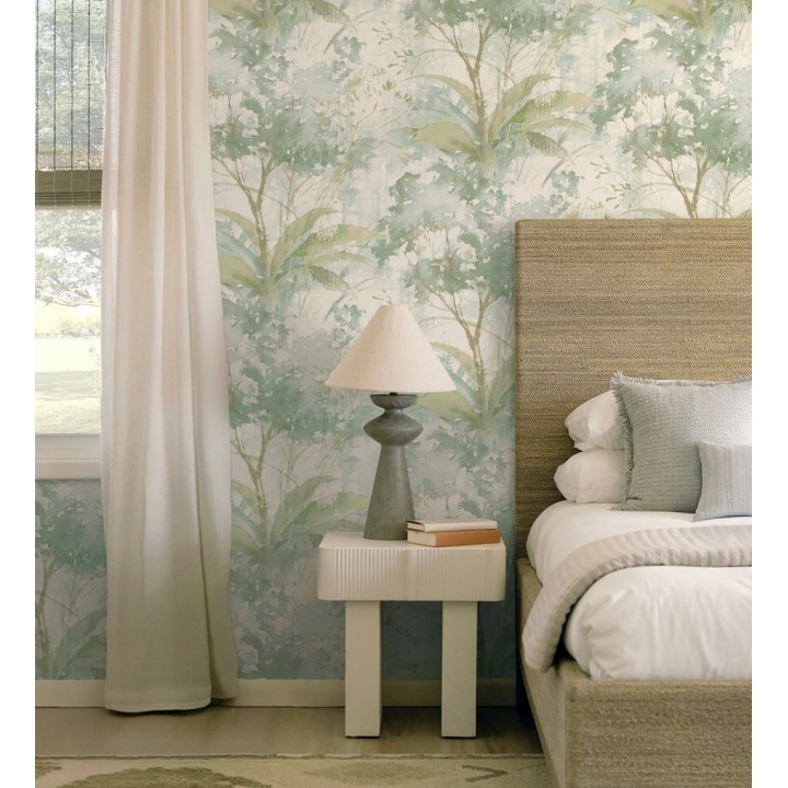 Papel pintado vestigio botánico sepia hojas de acuarela en tonos verdes - Sienna Woodland 683936