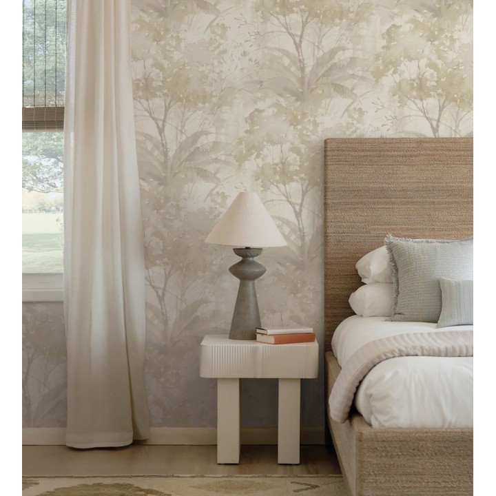 Papel pintado vestigio botánico sepia hojas de acuarela en tonos beige - Sienna Woodland 683937