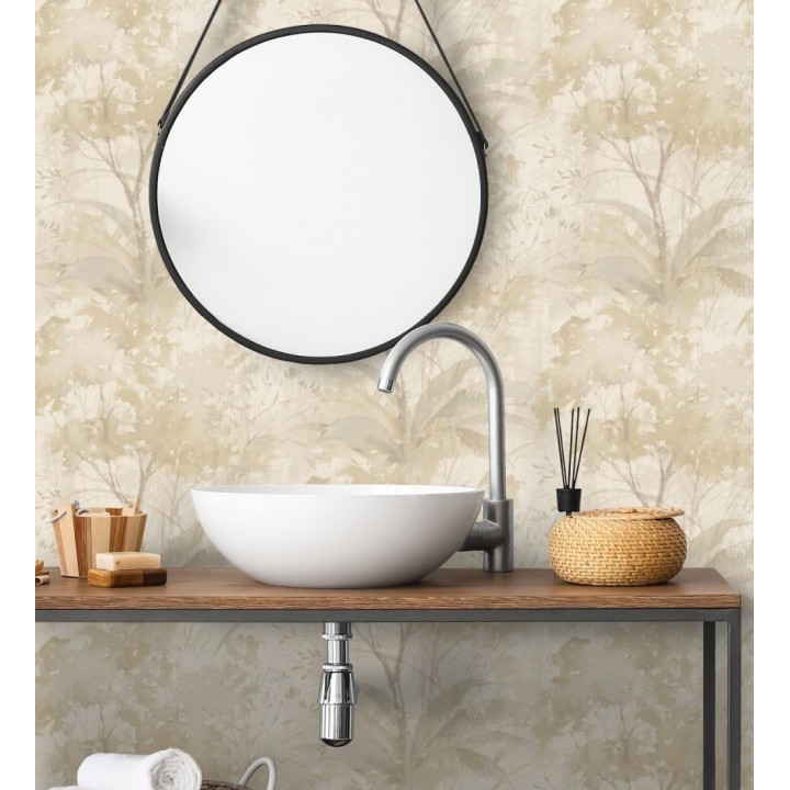 Papel pintado vestigio botánico sepia hojas de acuarela en tonos beige - Sienna Woodland 683937