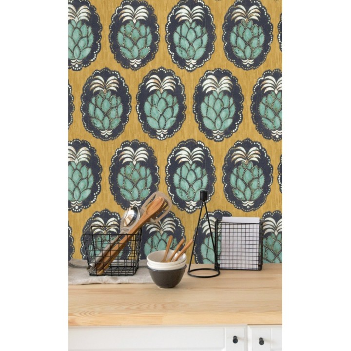 Papel pintado piñas art déco - Hawaii Fruits 126396