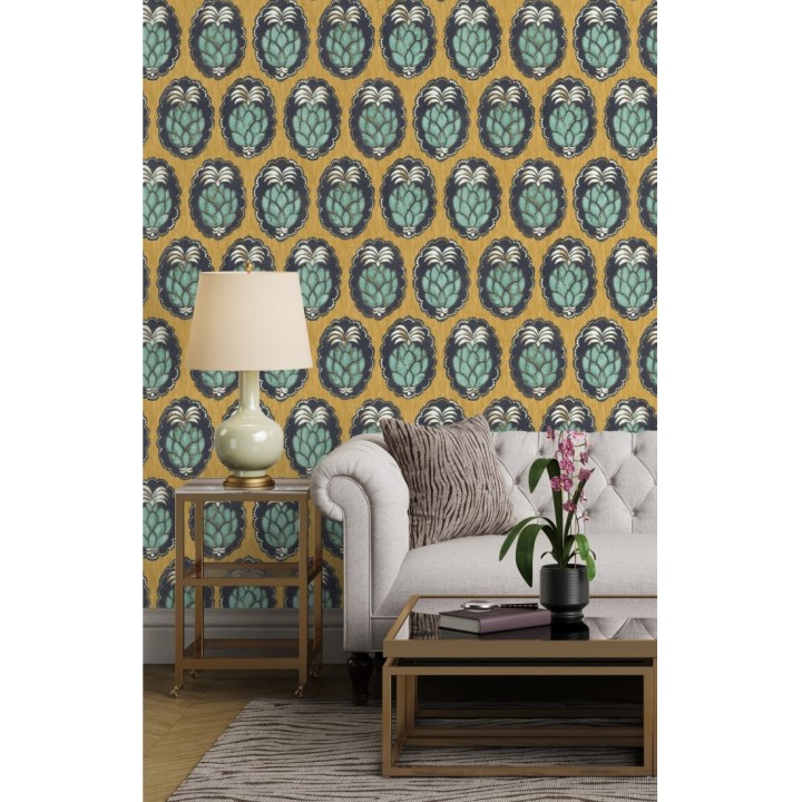 Papel pintado piñas art déco - Hawaii Fruits 126396