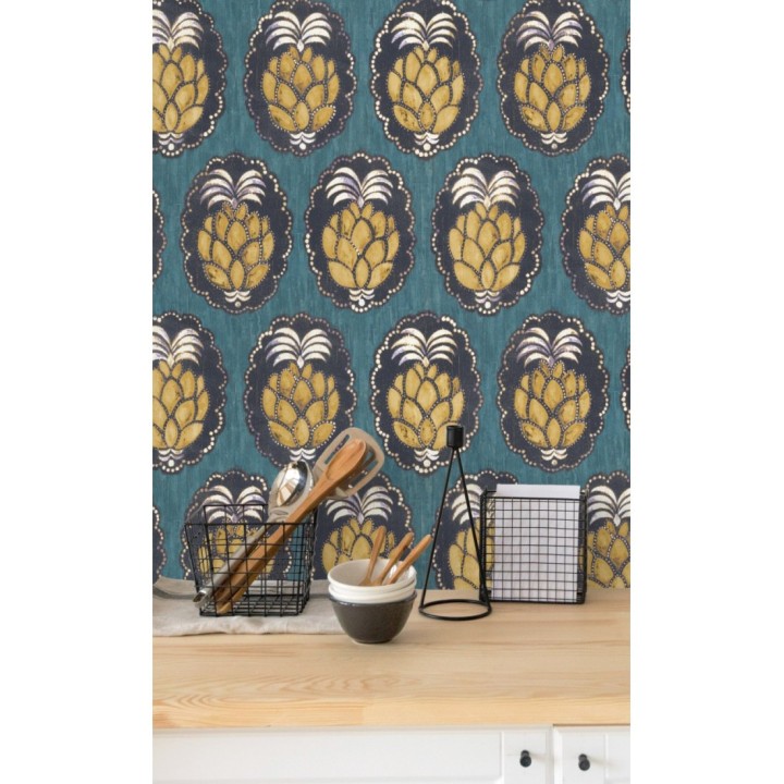 Papel pintado piñas art déco - Hawaii Fruits 126397