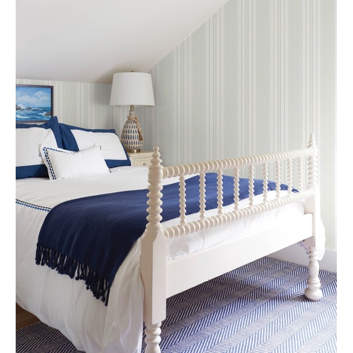 Papel pintado rayas de sastre tonos verdes y textura textil - Victoria Regal 683945