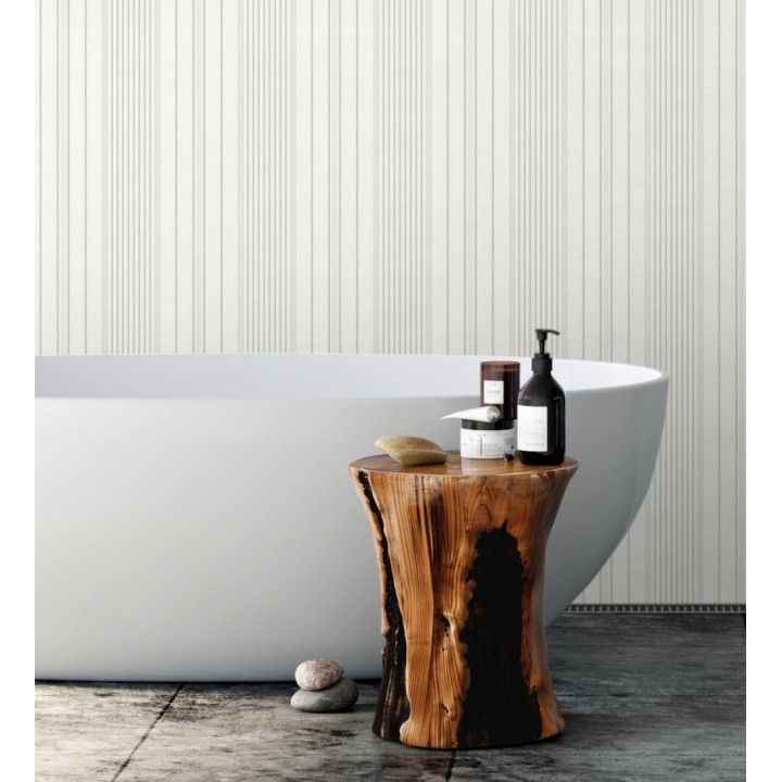 Papel pintado rayas de sastre tonos verdes y textura textil - Victoria Regal 683945