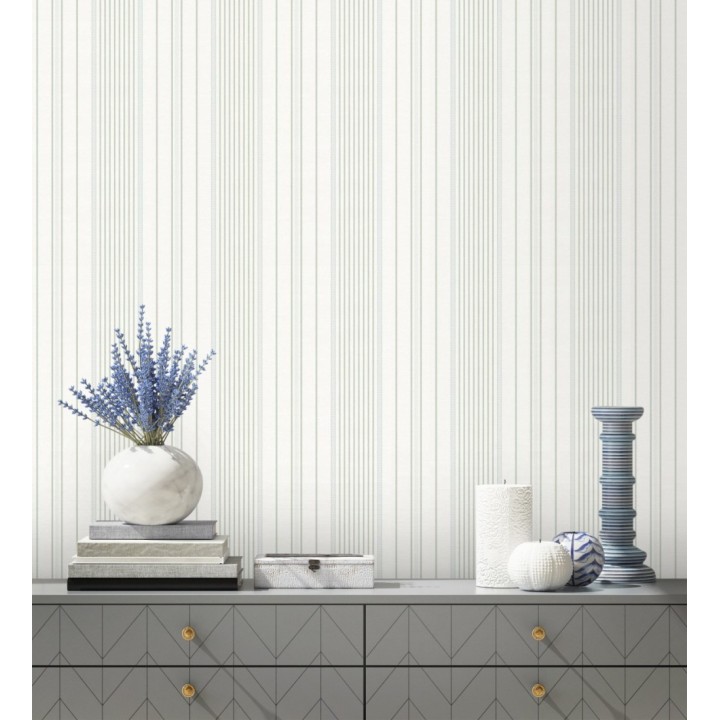 Papel pintado rayas de sastre tonos verdes y textura textil - Victoria Regal 683945