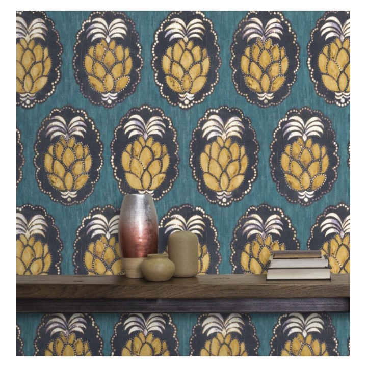 Papel pintado piñas art déco - Hawaii Fruits 126397