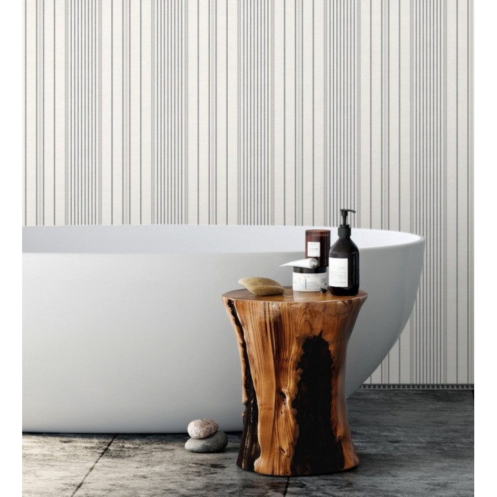 Papel pintado rayas de sastre tonos grises y textura textil - Victoria Regal 683946