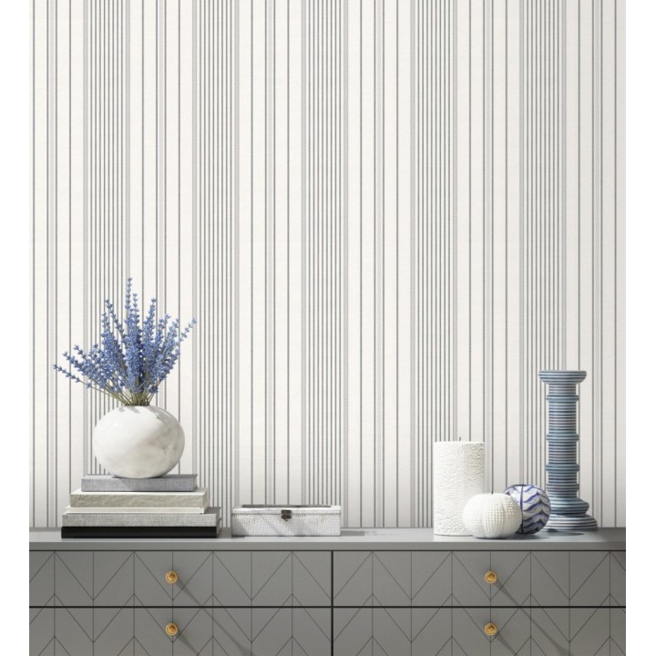 Papel pintado rayas de sastre tonos grises y textura textil - Victoria Regal 683946