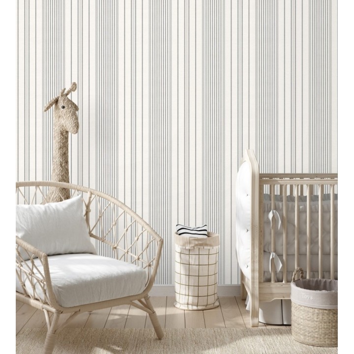 Papel pintado rayas de sastre tonos grises y textura textil - Victoria Regal 683946