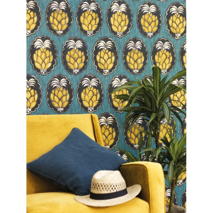 Papel pintado piñas art déco - Hawaii Fruits 126397