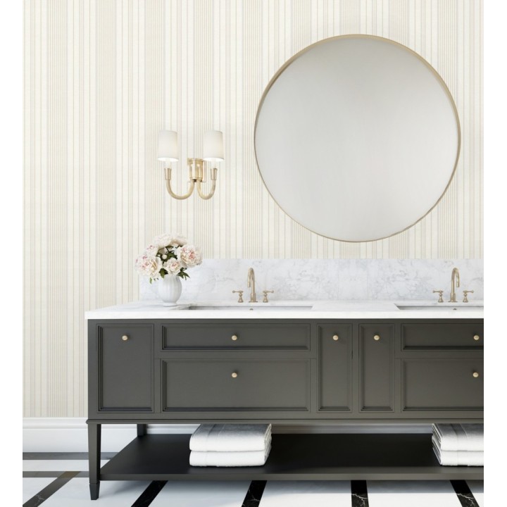 Papel pintado rayas de sastre tonos beige y textura textil - Victoria Regal 683947