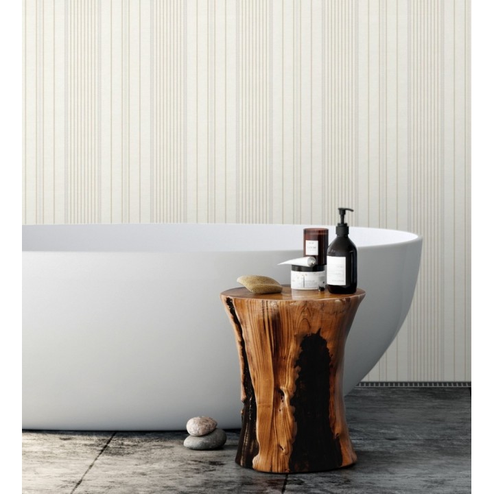 Papel pintado rayas de sastre tonos beige y textura textil - Victoria Regal 683947