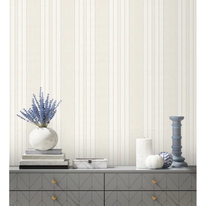 Papel pintado rayas de sastre tonos beige y textura textil - Victoria Regal 683947