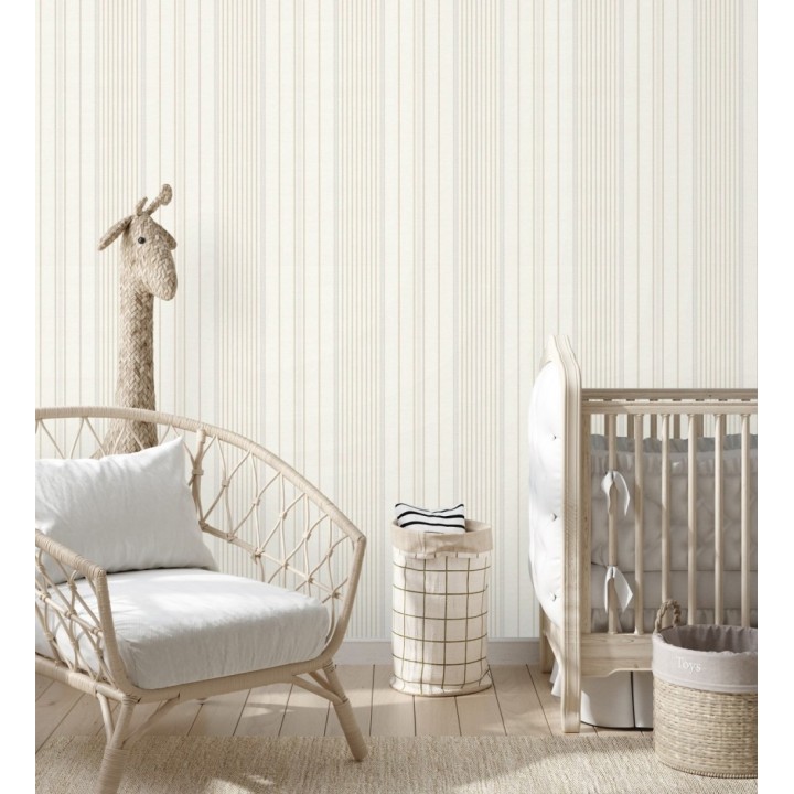 Papel pintado rayas de sastre tonos beige y textura textil - Victoria Regal 683947