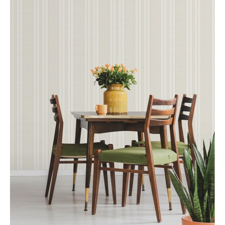 Papel pintado rayas de sastre tonos beige y textura textil - Victoria Regal 683947