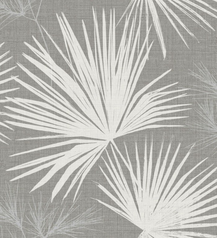 Papel pintado abanico de hojas finas fondo gris - Sloane Leafy 683948