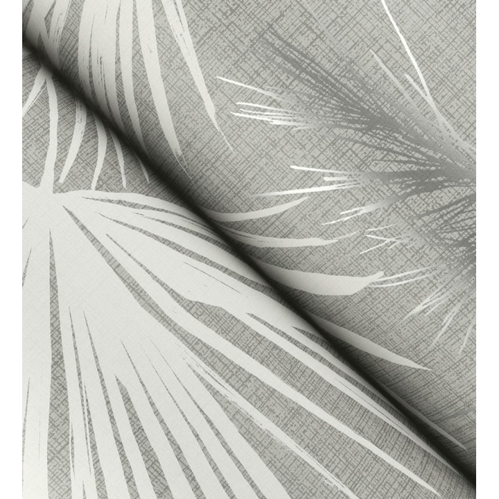 Papel pintado abanico de hojas finas fondo gris - Sloane Leafy 683948