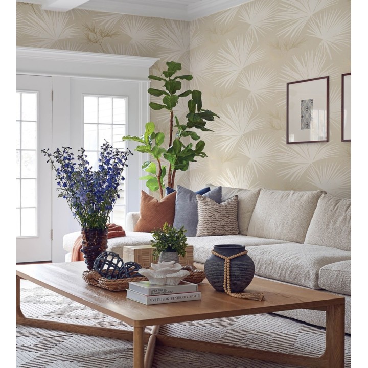 Papel pintado abanico de hojas finas fondo ocre - Sloane Leafy 683949