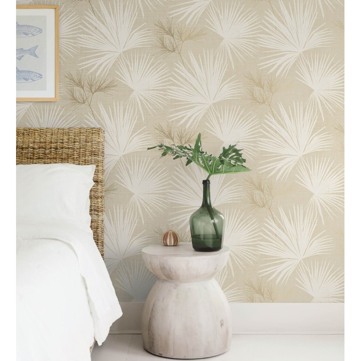 Papel pintado abanico de hojas finas fondo ocre - Sloane Leafy 683949