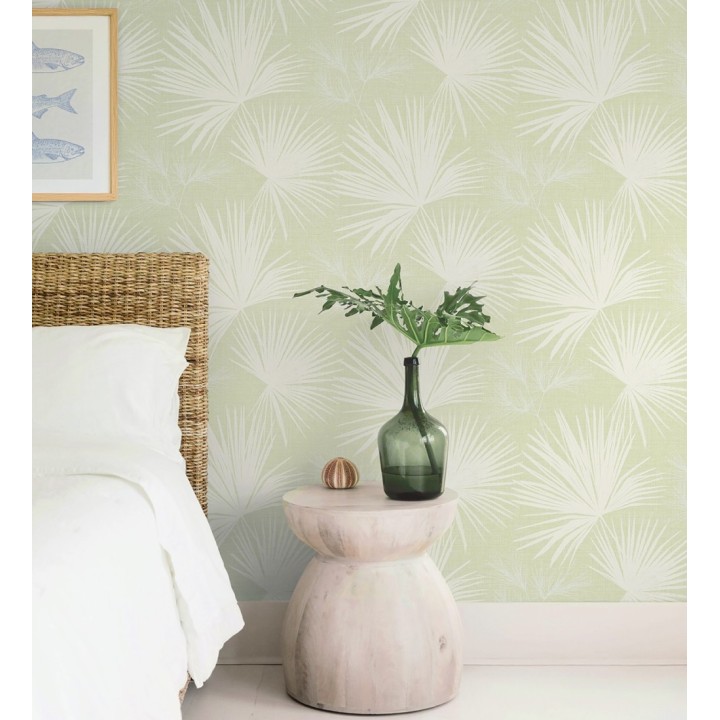 Papel pintado abanico de hojas finas fondo verde - Sloane Leafy 683950