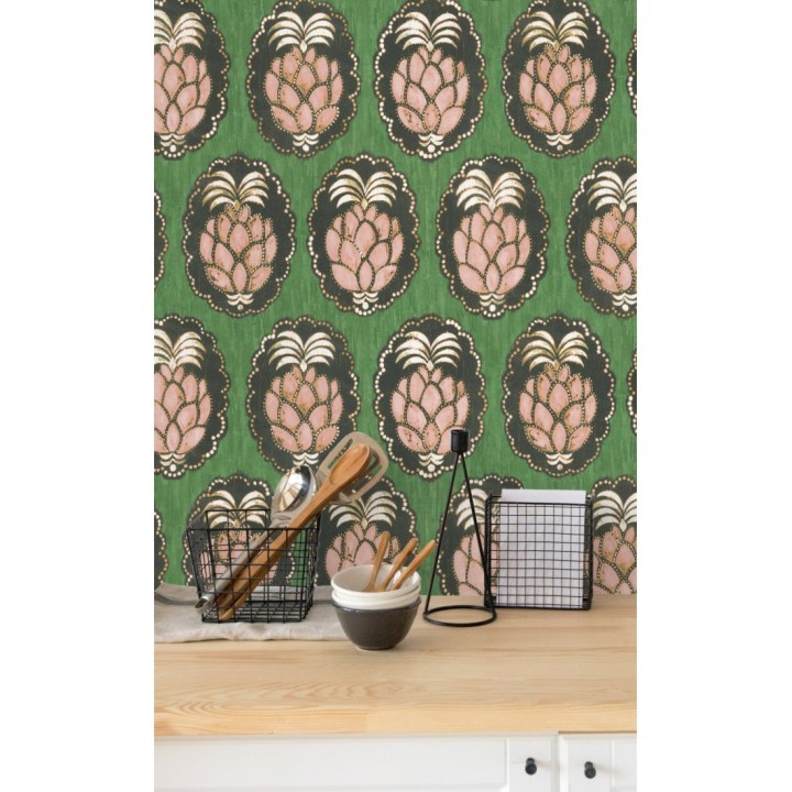 Papel pintado piñas art déco - Hawaii Fruits 126398
