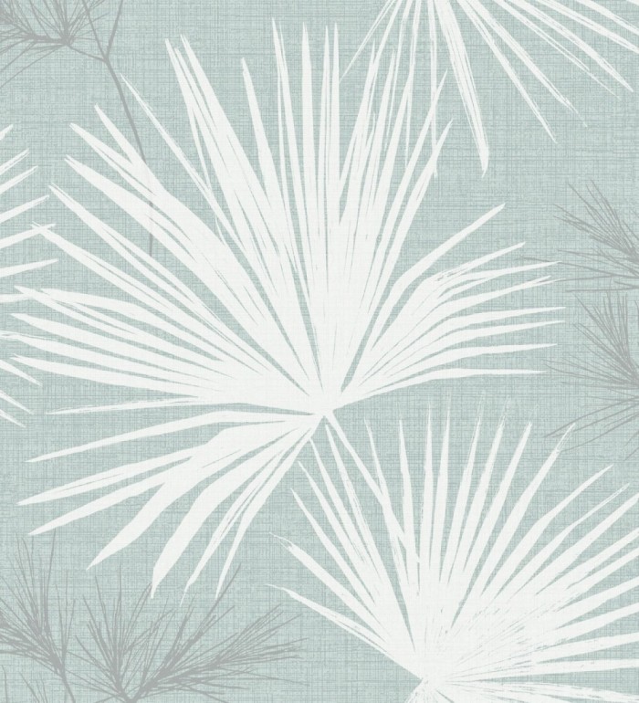 Papel pintado abanico de hojas finas fondo azul - Sloane Leafy 683951