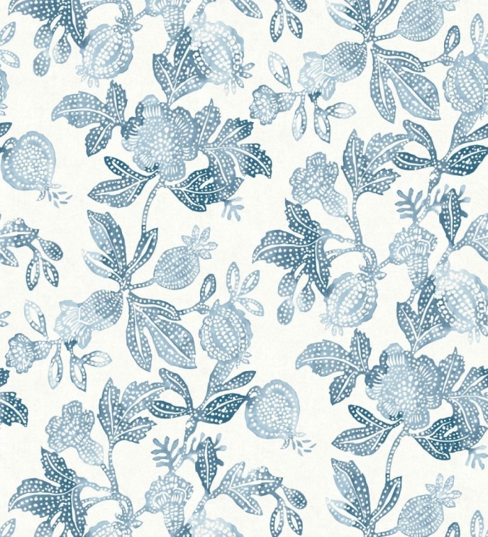 Papel pintado de flores y granadas tonos azules - Sienna Floral 683952