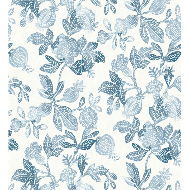 Papel pintado de flores y granadas tonos azules - Sienna Floral 683952