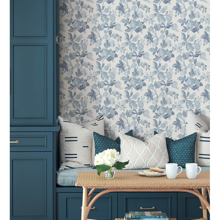 Papel pintado de flores y granadas tonos azules - Sienna Floral 683952