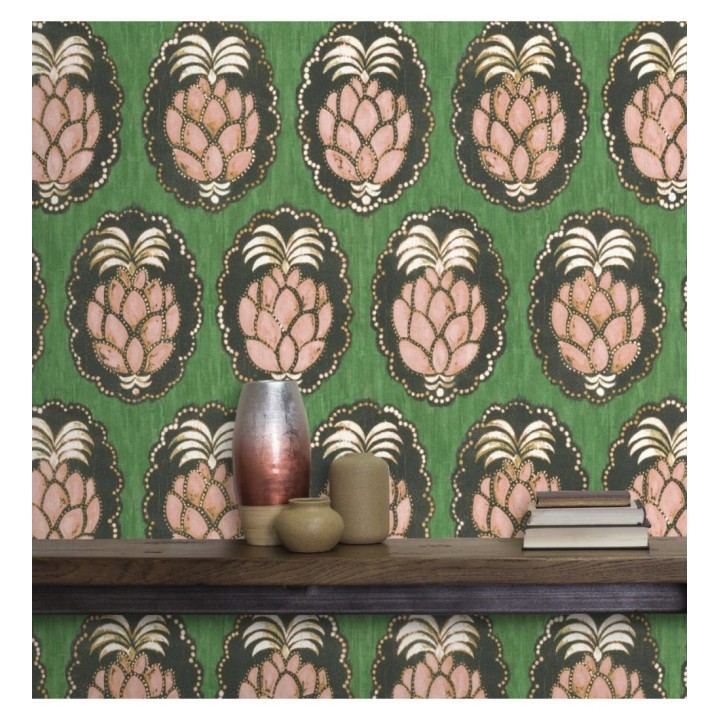 Papel pintado piñas art déco - Hawaii Fruits 126398