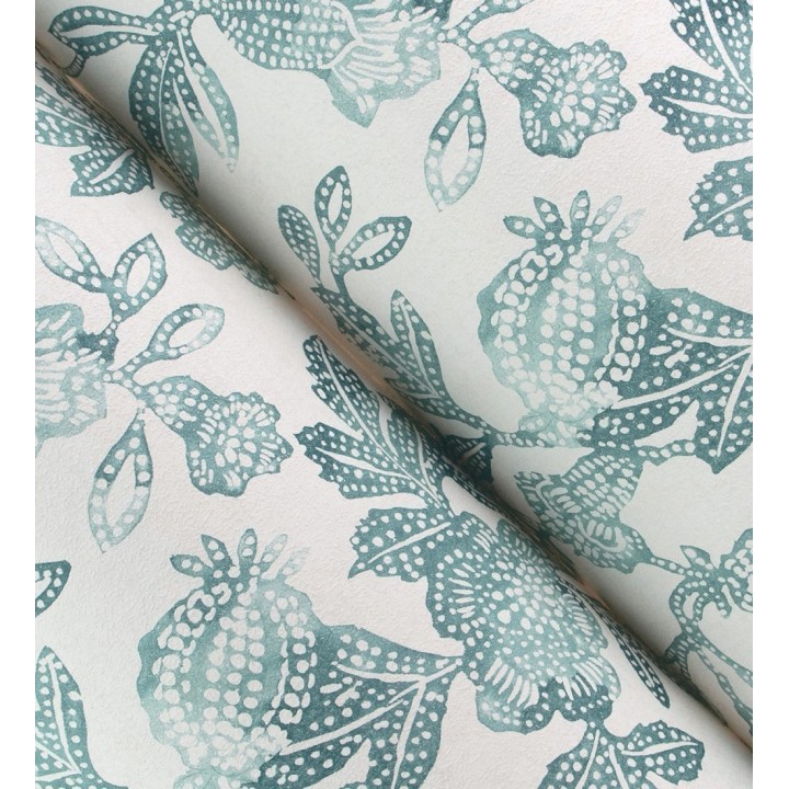 Papel pintado de flores y granadas tonos verdes - Sienna Floral 683954