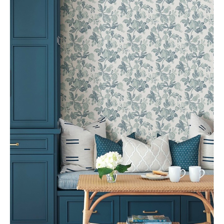 Papel pintado de flores y granadas tonos verdes - Sienna Floral 683954