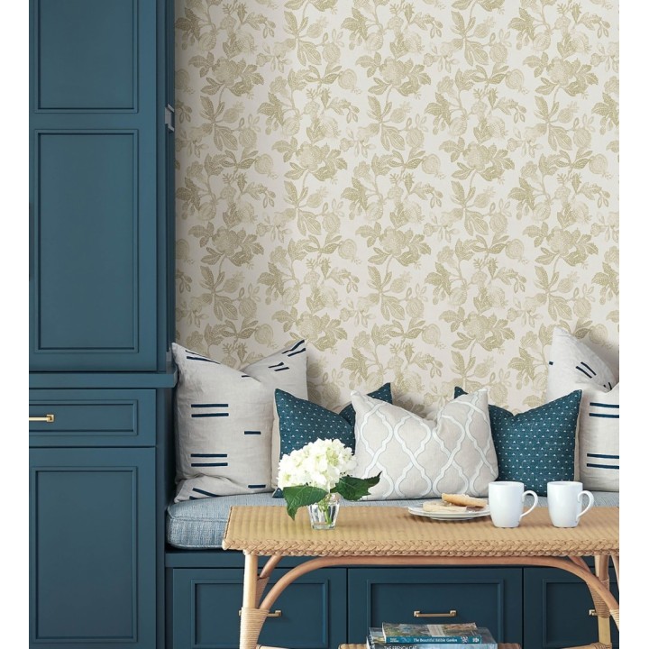 Papel pintado de flores y granadas tonos mostaza - Sienna Floral 683955