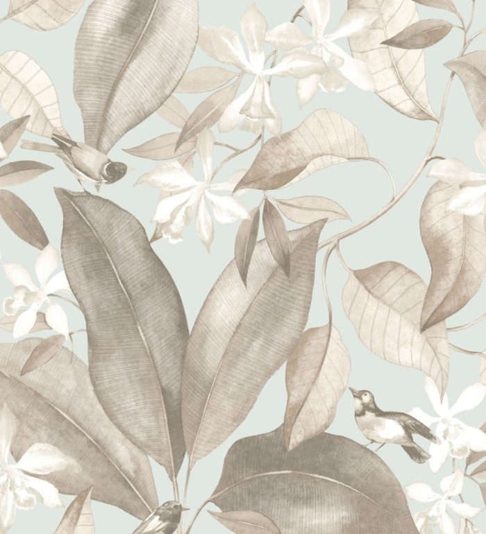 Papel pintado hojas grandes con pájaros - Secret Garden 126399