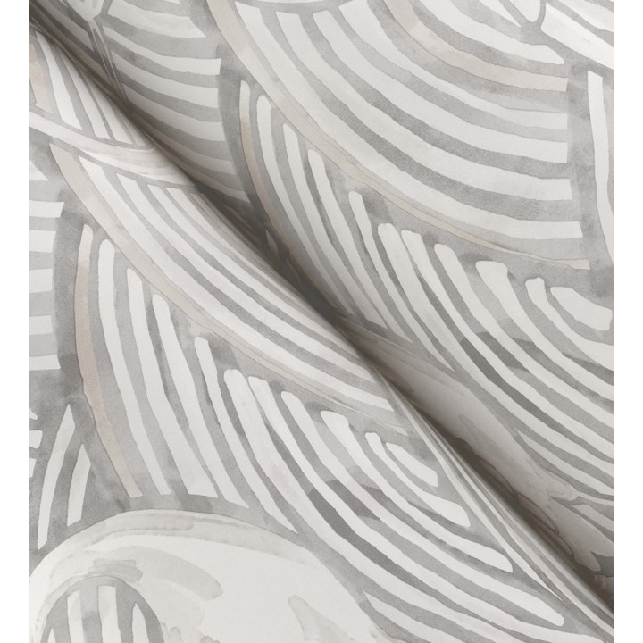 Papel pintado grullas y ondas estilo japonés acuarela tonos grises - Mila Winged 683956