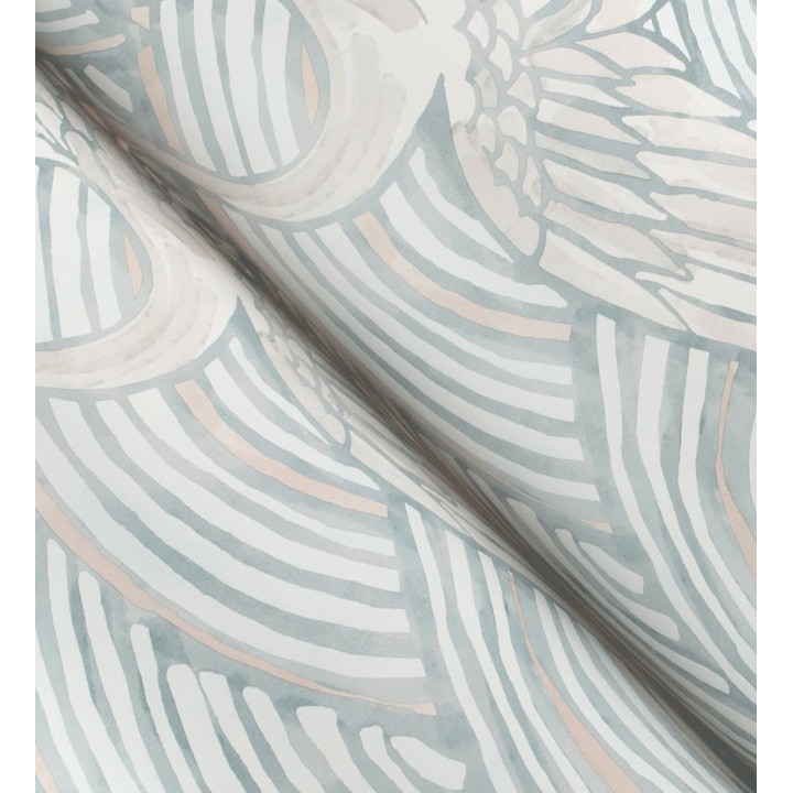 Papel pintado grullas y ondas estilo japonés acuarela tonos azules - Mila Winged 683958