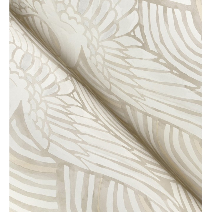 Papel pintado grullas y ondas estilo japonés acuarela tonos beige - Mila Winged 683959