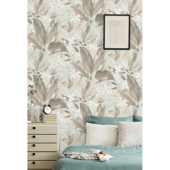 Papel pintado hojas grandes con pájaros - Secret Garden 126399