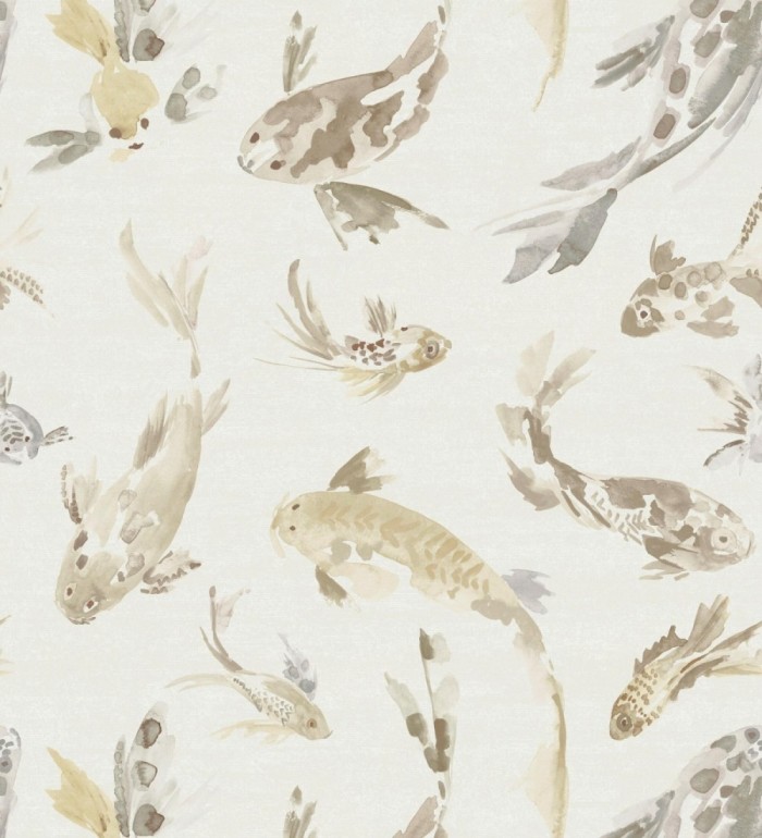 Papel pintado de peces koi tonos beige y estilo japonés fondo nácar - Yoshi Lucky 683961