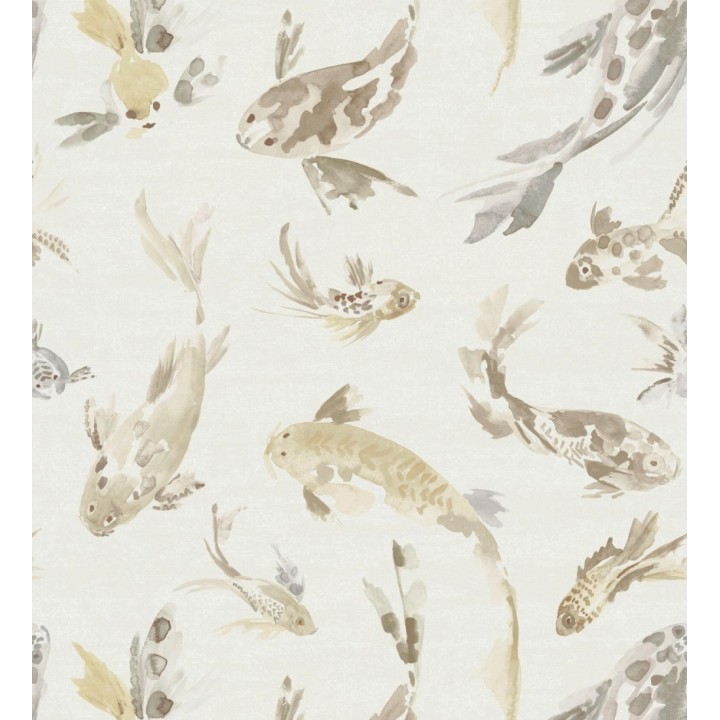 Papel pintado de peces koi tonos beige y estilo japonés fondo nácar - Yoshi Lucky 683961