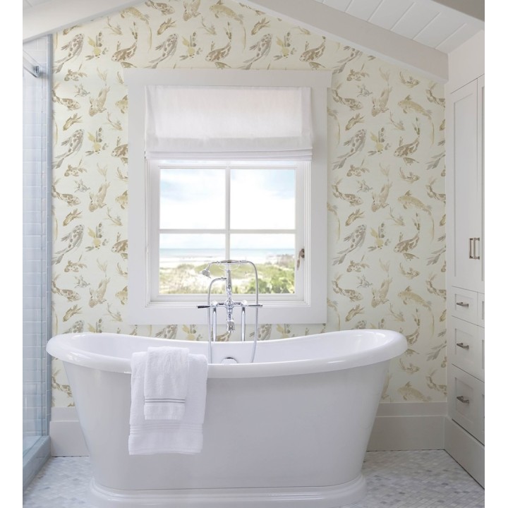 Papel pintado de peces koi tonos beige y estilo japonés fondo nácar - Yoshi Lucky 683961