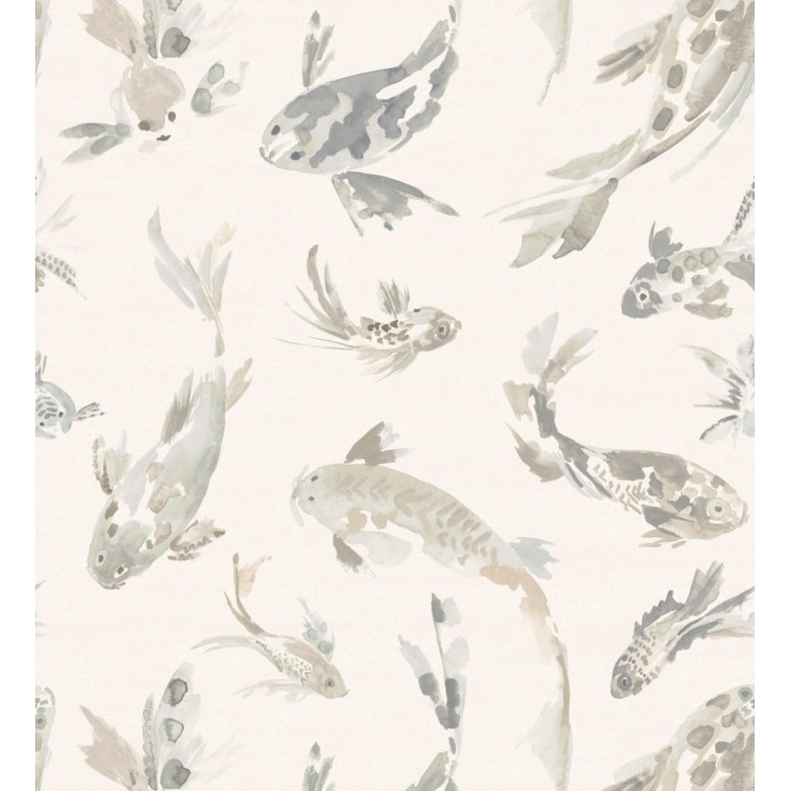 Papel pintado de peces koi tonos grises estilo japonés acuarela - Yoshi Lucky 683963