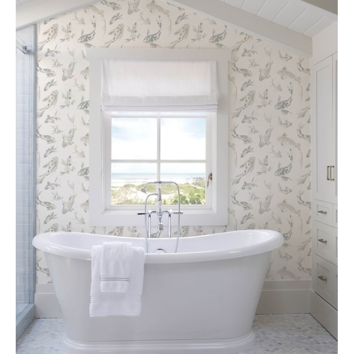 Papel pintado de peces koi tonos grises estilo japonés acuarela - Yoshi Lucky 683963